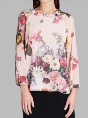 Ted Baker London Anina Oil Painting Floral Sheer Top New Ted Size 1, US 4